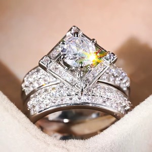 ZAWO HOUSE Rose Gold Plated <b>925</b> <b>Silver</b> Moissanite Engagement <b>Ring</b> Round Brilliant Cut VVS1 Pave Setting Women - Product Image 3