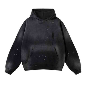 Custom Men's Heavyweight 100% Cotton Fleece Hoodies with Pockets Washed Finish Winter Ready Windproof & <b>Waterproof</b> Regular Fit - Product Image 1