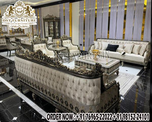 Palace-Inspired <b>Gold</b> Finish Upholstered King <b>Sofa</b> Set European Palace Style Tufted L-Shaped Wooden Living Room Furniture Canada - Product Image 2