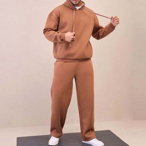 Survêtement à capuche marron pour homme, coupe droite, couleur unie, décontracté, avec poches latérales, fermeture à cordon, idéal pour l'automne - Product Image 3