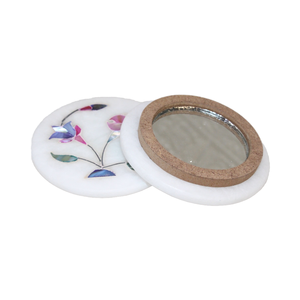 Espejo Decorativo Pequeño de Mármol Blanco Natural I Espejo con Incrustaciones de Piedras Semipreciosas I Espejo Artesanal de Exportación I Espejo de Mármol para Regalo Personalizado - Product Image 1