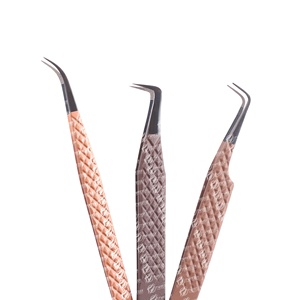 Pince à épiler d'extension de cils diamantée en acier inoxydable de marque privée pointe en fibre semi-incurvée vente en gros d'usine - Product Image 4