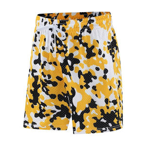 Shorts de basketball pour hommes à imprimé floral, séchage rapide, taille élastique, anti-plis, en toile polyester/coton, avec logo frontal, décontractés et sportifs - Product Image 1
