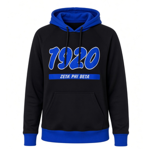 เสื้อฮู้ด Zeta Phi Beta สีดำ ปี 1920 สีน้ำเงินรอยัล แขนเสื้อและชายเสื้อแบบมีฮู้ด ผ้าฟลีซ แขนเสื้อแบบแร็กแลน มีกระเป๋าแบบจิงโจ้ - Product Image 3