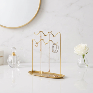 Wholesale Gold Metal Jewelry Stand With Tray For Necklaces Earrings <b>Rings</b> Display Organizer - Product Image 1