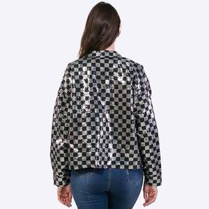 <b>Sequined</b> Check <b>Plus</b> <b>Size</b> Women’s Custom Plaid Crop Winter <b>Jacket</b> Manufacturer Cropped Fashion Outerwear for Women - Product Image 2