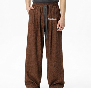 Pantalon en coton marron à jambes larges pour hommes, taille élastique, cordon de serrage, coupe ample décontractée avec poches latérales, vêtements d'automne - Product Image 1