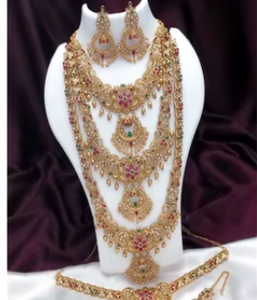 Parure de bijoux traditionnels pour femmes, plaquée or, collier et boucles d'oreilles, design antique, pour mariage, pierres en moissanite - Product Image 2