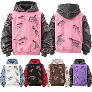 เสื้อฮู้ดดี้โอเวอร์ไซส์ผ้าฟลีซสองสีแบบทำสีซีดจางตามสั่ง |   กระเป๋าเสื้อสไตล์เดนิม |   เสื้อผ้าสตรีทแวร์แบบมีหมุด OEM ODM ผ้าฝ้าย 100% สำหรับฤดูหนาว - Product Image 5
