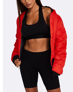 Blouson Bomber Noir Femme en Satin, Veste Décontractée Zippée Rembourrée Coupe-Vent, Manches Oversize avec Poches, Légère - Product Image 6
