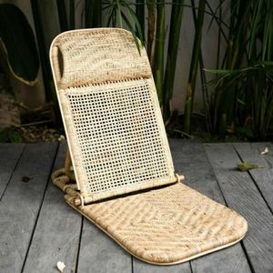 Silla de Suelo Tatami de Ratán Hecha a Mano, Asiento Plegable de Estilo Japonés, Respaldo Ajustable, Muebles Minimalistas Ecológicos de Indonesia - Product Image 5