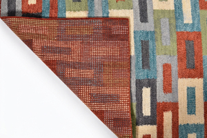 Tapis en laine moderne à poils épais, tufté à la main, antidérapant, écologique, avec bordure décorative florale multicolore personnalisée - Product Image 4