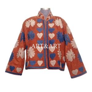 High Quality New Pattern Cotrise Embroidered 100% Cotton Quilted <b>Jacket</b> Indian Handmade Full Sleeve Mandarin Collar Women Quick - Product Image 2