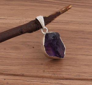 Vintage Bezel Setting Natural <b>Raw</b> <b>Amethyst</b> Pendant 925 Sterling Silver Rough Purple Necklace Uncut Gemstone Healing Jewelry - Product Image 2