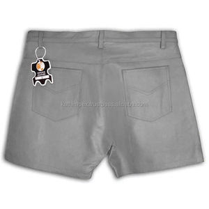 กางเกงขาสั้นหนังสีเทาของผู้ชายแบบปรับแต่งได้มีซิป & ปิดแบบสแนประบายอากาศได้มีห่วงเข็มขัดหลายกระเป๋าสำหรับชุดลำลองและเครื่องแต่งกายแนวสตรีท - Product Image 2