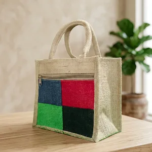 Super Premium Natural Jute Lunch <b>Tote</b> Bag 10x10x5 Inch Stylish Durable Reusable Food Carry Bag for Office School Picnic <b>Travel</b> - Product Image 4
