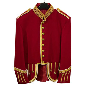 เสื้อโค้ทดับเบิ้ลดรัมเมอร์สำหรับผู้ชาย ขายดีที่สุด ผลิตจากผ้าขนสัตว์ผสม 100% แต่งขอบด้วยดิ้นสีทอง สีแดง ขายส่งจากโรงงาน รับผลิตแบบ OEM ODM - Product Image 1