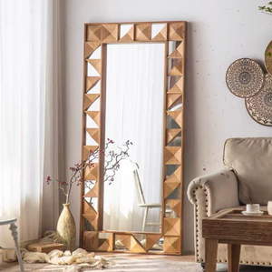 Beaded dark wood full length <b>mirror</b>, bubble frame floor dressing <b>mirror</b>, available at wholesale prices. - Product Image 4
