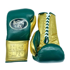 Guantes de Piel para MMA, Nuevos, Más Vendidos, Sin Boxeo No Hay Vida, Personalizados, Verdes y Dorados, con Cordones, Acolchado Suave Profesional de Primera Calidad - Product Image 1
