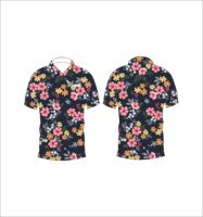 Kaos Polo Motif Bunga Latar Belakang Gelap Pink Kuning Multiwarna Cetakan Tropis Lengan Pendek Musim Panas Kasual Tampilan Depan Belakang