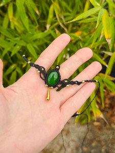 Collar de Gema Verde Tejido Artesanal, Collar de Cuentas de Macramé Hecho a Mano, Joyería Boho de Lujo, Buda Clásico, Bola de Bambú - Product Image 3