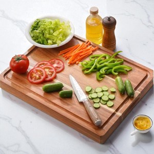 Planche à découper artisanale en bois d'acacia massif avec poignée, double face non toxique, avec rainure pour les jus - Product Image 2