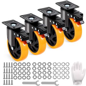 Set di 4 Ruote Girevoli di Sicurezza A/B con Blocco, Capacità di Carico 450 Libbre, Silenziose, in PVC 100mm, Personalizzabili OEM - Product Image 3