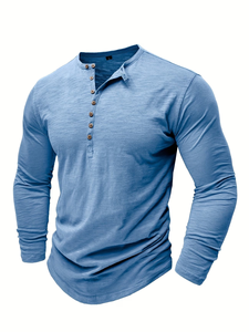 Men's Long Sleeve Henley T-Shirt Solid Color Knitted Cotton/Bamboo Fiber Regular Fit Casual Breathable Regular Enzyme Wash - Product Image 3
