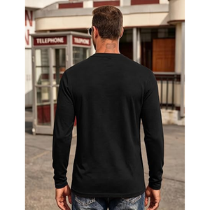T-shirt à manches longues pour homme, col rond, décontracté, uni, coupe classique, pour tous les jours - Product Image 2