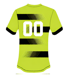 Maillot de rugby jaune néon et noir à manches courtes, col rond, rayé, uniforme d'équipe personnalisé, respirant, pour l'entraînement et la performance sportive - Product Image 2
