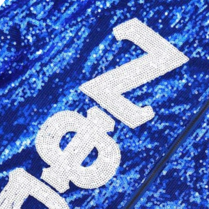 Chaqueta Bomber Azul Rey con Lentejuelas Zeta Phi Beta para Mujer, Chaqueta de Sororidad con Letras Griegas Brillantes y Cremallera, Prenda Exterior Elegante - Product Image 3