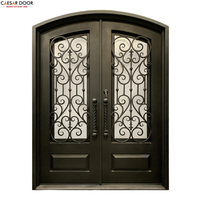 Portes d'entrée en fer forgé et verre, étanches, de luxe, sur mesure, pour extérieur, avec ouverture battante, finition artisanale, modèle 2026