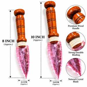 Couteau décoratif artisanal en cristal de kunzite rose en forme de pointe de flèche avec manche en bois, pour altière mystique et décoration bohème - Product Image 5