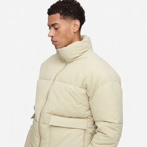 Oem Men's Beige Puffer Jacket Stand Collar Zipper Closure Windproof <b>Thick</b> Polyester <b>Winter</b> Casual <b>Coat</b> - Product Image 5