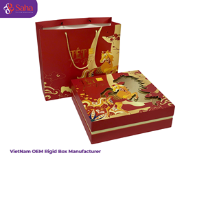 Vietnam OEM Custom Luxury Red Gold Lunar New Year Rigid Gift Box <b>Paper</b> Bag Set Die-cut Packaging Manufacturer Wholesale - Product Image 2