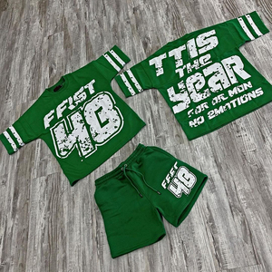 New Summer Men's Running Custom 100% Cotton High Quality Streetwear Vintage <b>Screen</b> Print Boxy T-shirt and Shorts Set for Men - Product Image 3
