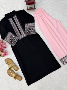 Women <b>Modest</b> Embroidered Rayon Cotton Floor-Length Loose Fit Abaya <b>Dress</b> Long Sleeve Islamic <b>Dress</b> Set Quick Dry Black Pink All - Product Image 5