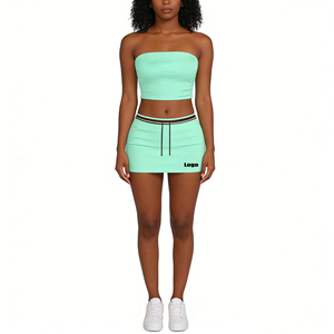 Conjunto de Ropa de Dos Piezas para Mujer, Estilo Y2K 2026, Top Corto de Punto de Algodón, Pantalones Cortos a Rayas con Cordón, Atuendo de Verano - Product Image 2