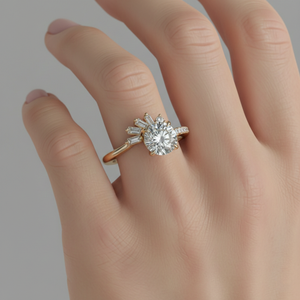 Anillo de Compromiso con Diamante Cultivado en Laboratorio Stonewels, Corte Baguette en el Centro y Piedras Laterales, Oro de 14K, Anillo de Novia de Lujo Certificado - Product Image 5