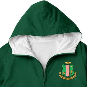เสื้อแจ็คเก็ตมีฮู้ดสีเขียวขาวสำหรับผู้หญิง ปักลายตราสัญลักษณ์ น้ำหนักเบา แขนยาว เหมาะสำหรับใส่ลำลองกลางแจ้ง - Product Image 6