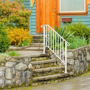 White Iron Handrails for Outdoor Steps Transitional Assistive Device with Installation Kit for 3 Steps - Product Image 3