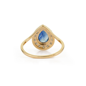 Bague de fiançailles et de mariage en or jaune massif 14 carats de qualité supérieure, saphir bleu et halo de diamants, meilleur prix, fabricant de bijoux - Product Image 6