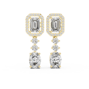 Luxury <b>Emerald</b> Cut Moissanite <b>Stud</b> Earrings 18K Yellow Gold Halo Bridal Jewelry IGI Certified Anniversary Party - Product Image 1