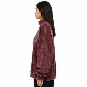 Sweat-shirt en molleton/coton délavé à l'acide, coupe oversize, col montant, épaules tombantes, couleur noire, qualité supérieure, style streetwear hiver, très demandé - Product Image 6