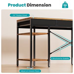 47 Inch <b>Foldable</b> Computer Desk with Fabric Drawers and Storage Shelves <b>Small</b> Home Office Study <b>Table</b> for Bedroom Rust - Product Image 2