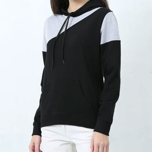 เสื้อฮู้ดดี้ผู้หญิงแบบไม่สมมาตร สีตัดต่อกัน มีซับใน กันน้ำ เป็นมิตรกับสิ่งแวดล้อม แขนยาว แบบสวม มีกระเป๋า สีดำ สีเทา - Product Image 4