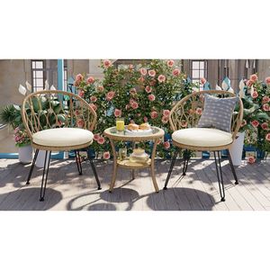 Set da Esterno U_STYLE in 2 Pezzi, Sedie Singole in Rattan con Tavolo Rotondo in Vetro per Terrazze, Balconi o Cortili - Product Image 3