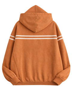 Sudadera con Capucha para Hombre, Color Naranja Quemado, con Rayas en el Pecho, Estilo Casual Urbano, Felpa de Algodón, Bolsillo Canguro, Personalizable - Product Image 6
