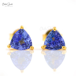 ต่างหูเงินแท้ 925 ประดับแทนซาไนต์ทรงทริลเลียน 5 มม. สีน้ำเงิน สำหรับผู้หญิง ขายส่ง - Product Image 3