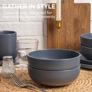 Set di Stoviglie in Gres da 12 Pezzi, Adatto per Microonde e Lavastoviglie, Piatti e Ciotole Non Tossici con Tazze, Design Impilabile - Product Image 6